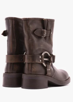 Online DANIEL Ibike Brown Distressed Leather Chunky Biker Boots