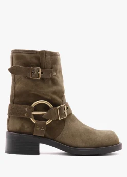 Online DANIEL Ibike Khaki Suede Chunky Biker Boots