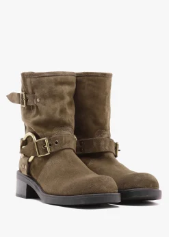 Online DANIEL Ibike Khaki Suede Chunky Biker Boots