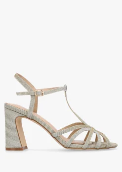 New DANIEL Iceline Gold Metallic T Bar Block Heel Sandals