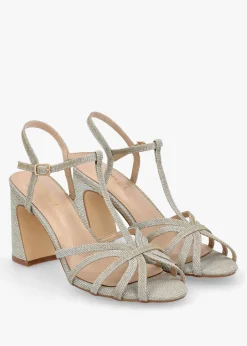 New DANIEL Iceline Gold Metallic T Bar Block Heel Sandals