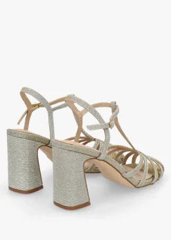 New DANIEL Iceline Gold Metallic T Bar Block Heel Sandals