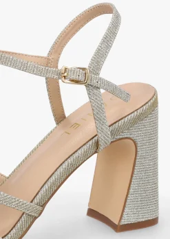 New DANIEL Iceline Gold Metallic T Bar Block Heel Sandals