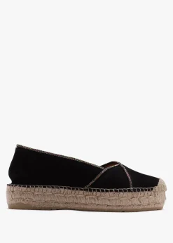 New DANIEL Idiamante Black Suede Embellished Flatform Espadrilles