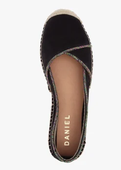New DANIEL Idiamante Black Suede Embellished Flatform Espadrilles