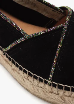 New DANIEL Idiamante Black Suede Embellished Flatform Espadrilles