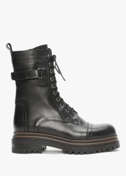 Outlet DANIEL Idris Black Leather Ankle Strap Biker Boots