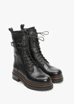 Outlet DANIEL Idris Black Leather Ankle Strap Biker Boots