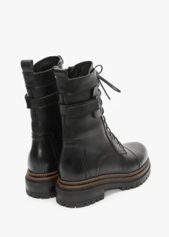 Outlet DANIEL Idris Black Leather Ankle Strap Biker Boots