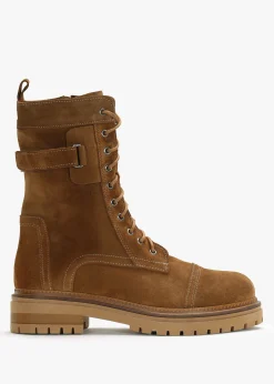 Hot DANIEL Idris Tan Suede Ankle Strap Biker Boots