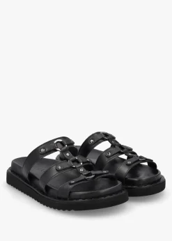 Discount DANIEL Ilene Black Leather Three Bar Chunky Mules