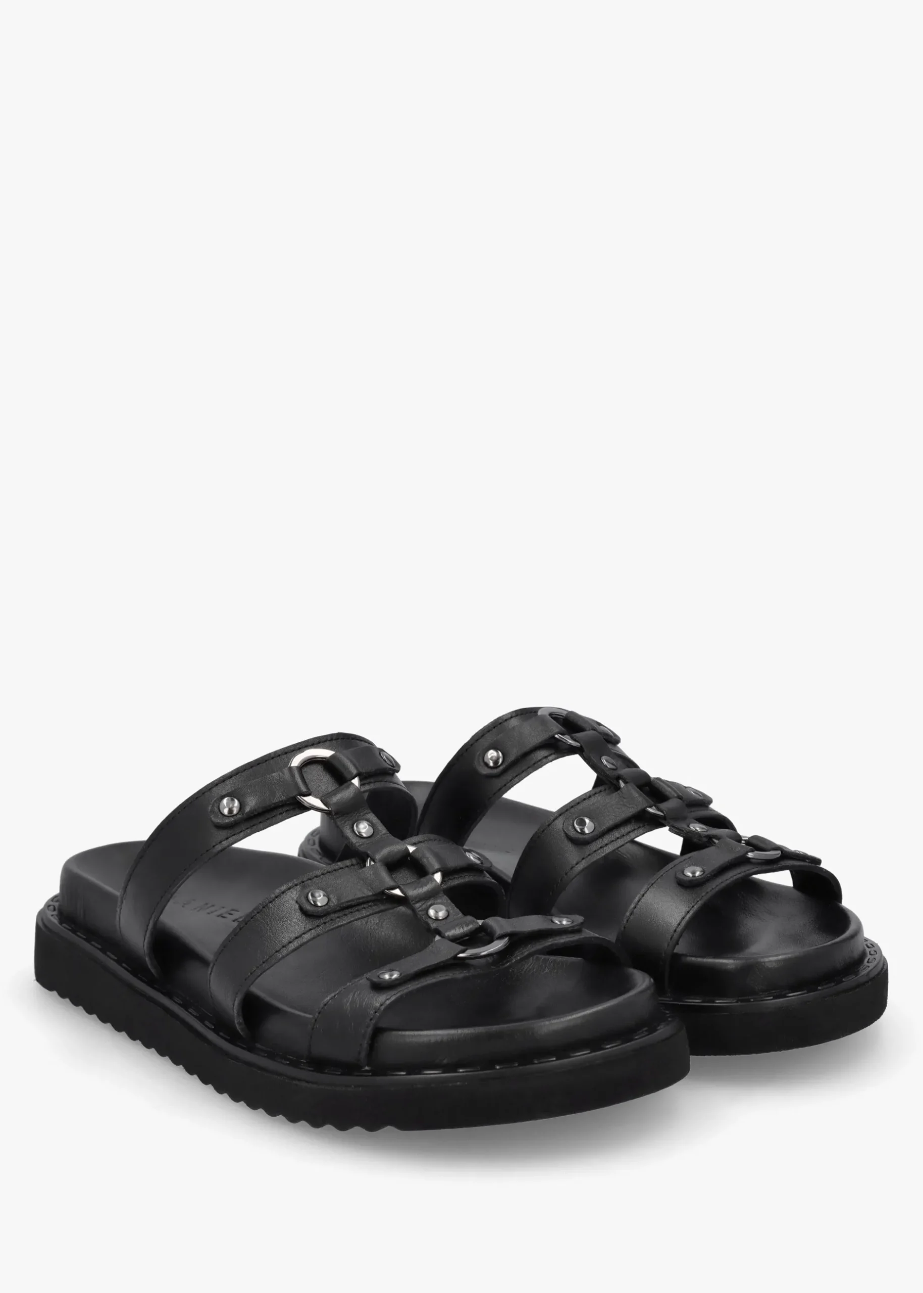 Discount DANIEL Ilene Black Leather Three Bar Chunky Mules