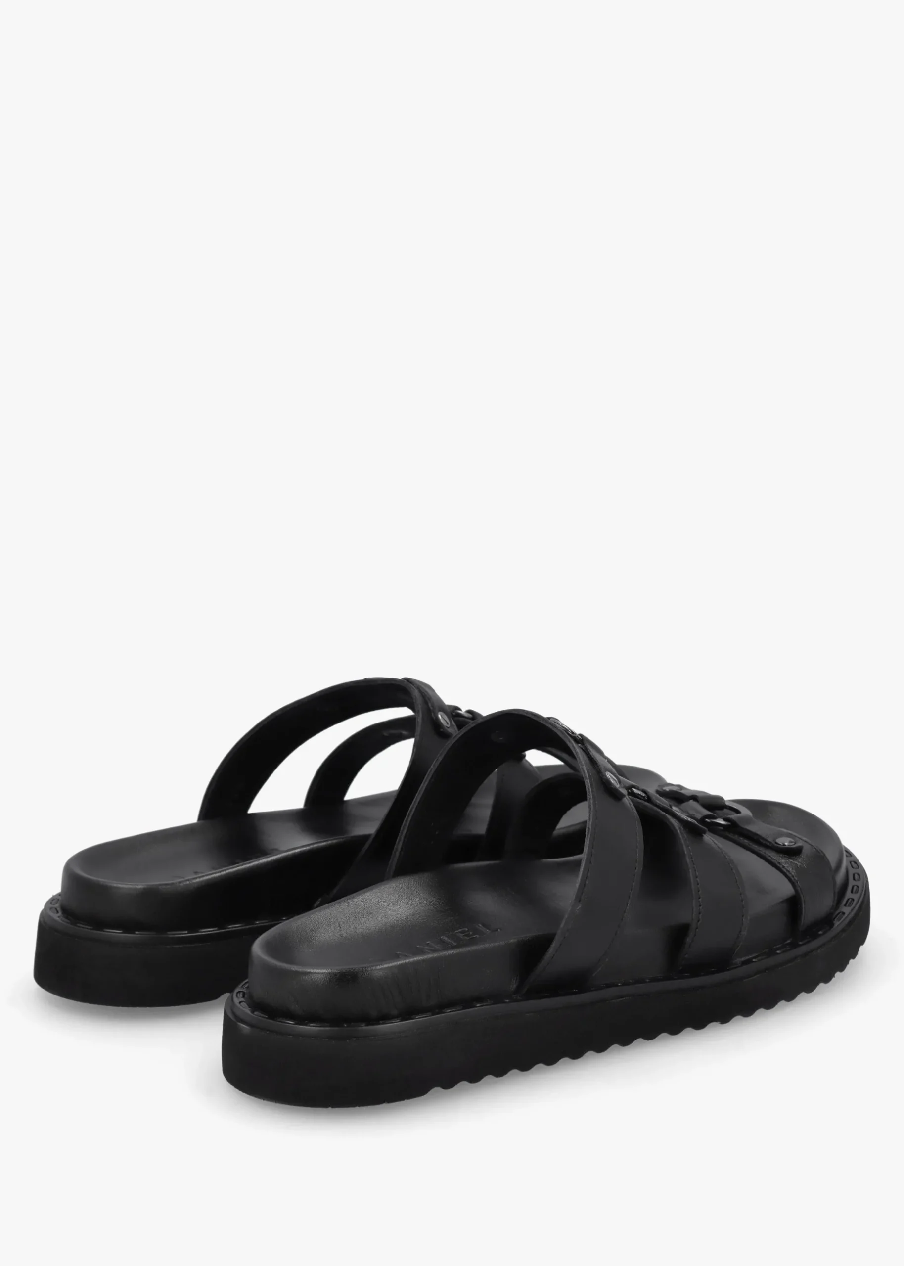 Discount DANIEL Ilene Black Leather Three Bar Chunky Mules