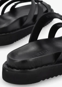 Discount DANIEL Ilene Black Leather Three Bar Chunky Mules