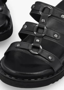 Discount DANIEL Ilene Black Leather Three Bar Chunky Mules