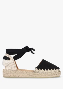 Hot DANIEL Istitch Black Suede Tie Fastening Flat Espadrilles