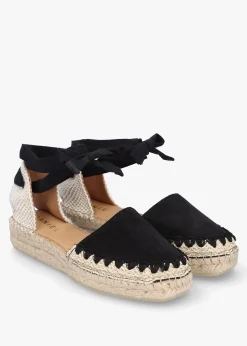 Hot DANIEL Istitch Black Suede Tie Fastening Flat Espadrilles