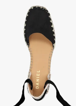 Hot DANIEL Istitch Black Suede Tie Fastening Flat Espadrilles
