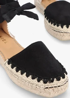 Hot DANIEL Istitch Black Suede Tie Fastening Flat Espadrilles