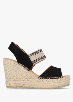 Outlet DANIEL Istitch Black Suede Wedge Espadrilles