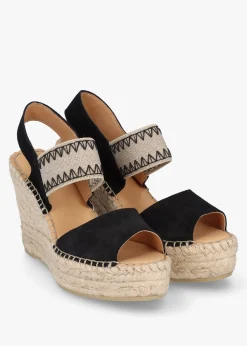 Outlet DANIEL Istitch Black Suede Wedge Espadrilles