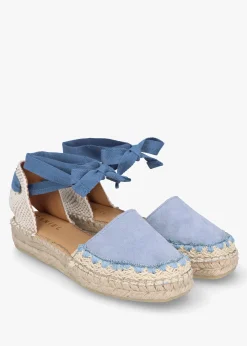 Fashion DANIEL Istitch Blue Suede Tie Fastening Flat Espadrilles