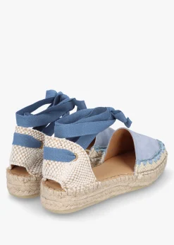 Fashion DANIEL Istitch Blue Suede Tie Fastening Flat Espadrilles