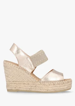 New DANIEL Istitch Gold Leather Wedge Espadrilles