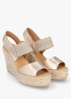 New DANIEL Istitch Gold Leather Wedge Espadrilles