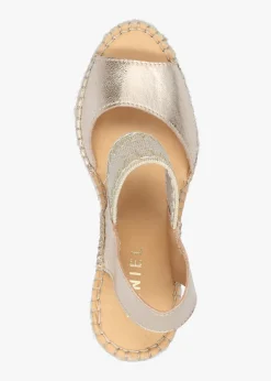 New DANIEL Istitch Gold Leather Wedge Espadrilles