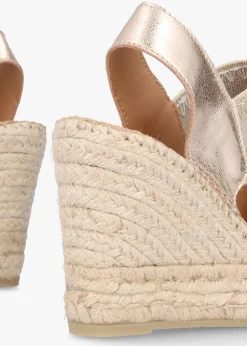 New DANIEL Istitch Gold Leather Wedge Espadrilles