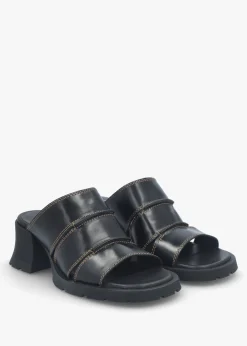 Best MIISTA Jadzia Black Leather Block Heel Mules