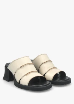 New MIISTA Jadzia Cream Leather Block Heel Mules