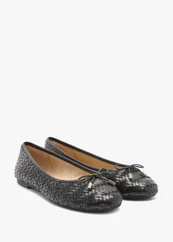 Clearance LAUREN RALPH LAUREN Jayna Black Leather Woven Ballet Pumps