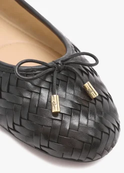Clearance LAUREN RALPH LAUREN Jayna Black Leather Woven Ballet Pumps