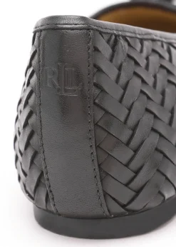Clearance LAUREN RALPH LAUREN Jayna Black Leather Woven Ballet Pumps