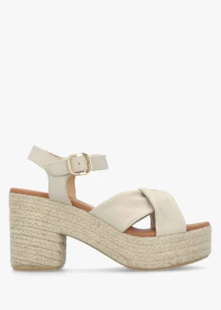 Outlet DANIEL Jelly Cream Leather Cross Strap Jute Block Heel Sandals