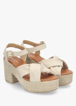 Outlet DANIEL Jelly Cream Leather Cross Strap Jute Block Heel Sandals