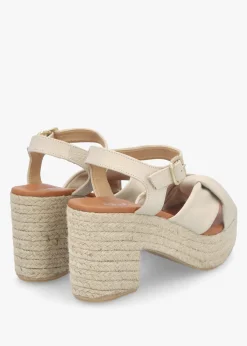 Outlet DANIEL Jelly Cream Leather Cross Strap Jute Block Heel Sandals