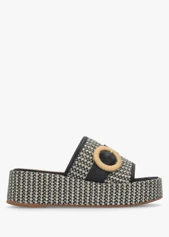 Online DANIEL Jono Black Monogram Woven Raffia Flatform Mules