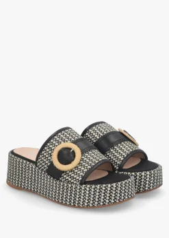 Online DANIEL Jono Black Monogram Woven Raffia Flatform Mules
