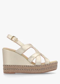 Fashion DANIEL Josie Gold Leather Espadrille Wedge Sandals