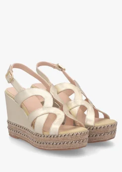 Fashion DANIEL Josie Gold Leather Espadrille Wedge Sandals