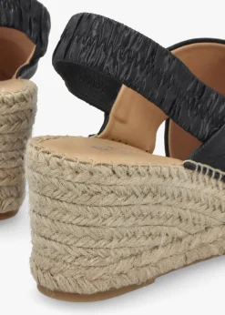 Outlet DANIEL Jossy Black Leather Cross Strap Sling Back Wedge Espadrilles