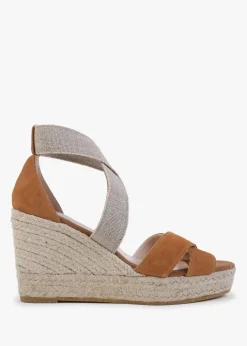 Online DANIEL Kamp Tan Suede Elasticated Cross Strap Wedge Espadrilles