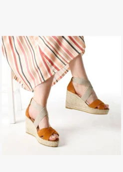 Online DANIEL Kamp Tan Suede Elasticated Cross Strap Wedge Espadrilles