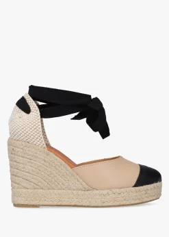 Sale DANIEL Kendall Beige Leather Toe Cap Wedge Espadrilles