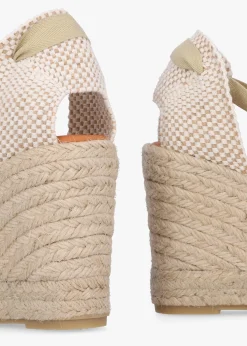 New DANIEL Kendall Beige Textile Gold Leather Toe Cap Wedge Espadrilles