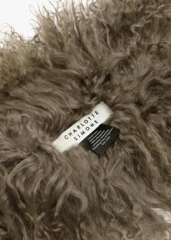 Clearance CHARLOTTE SIMONE Khaki Ombre Shaggy Mongolian Lambswool Scarf