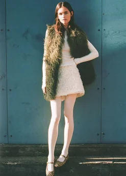 Clearance CHARLOTTE SIMONE Khaki Ombre Shaggy Mongolian Lambswool Scarf